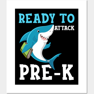 Kids Shark Ready To Attack pre k First Day of School Posters and Art